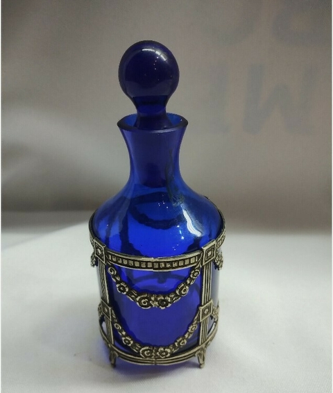 antiguo perfumista de plata francés azul único cobalto C1850 victoriano