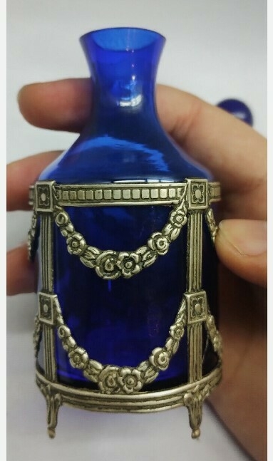 antiguo perfumista de plata francés azul único cobalto C1850 victoriano - Polo Antiguo - Antigüedades en Argentina