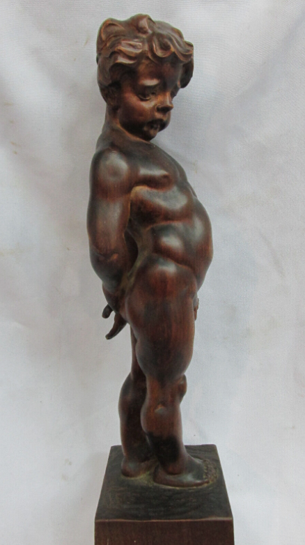Antigua talla en madera KL niño Miguel Ángel estilo renacentista nudismo niño Silfo en internet