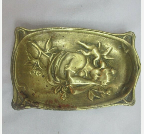lady art noveau beautiful collectible 1890 bronze ashtray or soap dish