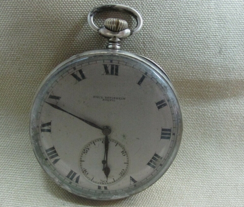 Reloj de Bolsillo Cara Abierta Gris Antiguo Paul Ditishiem Solviv Plata 925 Estilo Museo