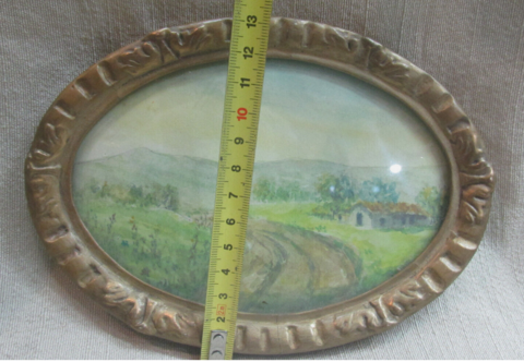 Beautiful hand painted framed oil landscape with no readable view, possibly Europ en internet