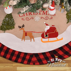 Cubre Pie para Arbol de Navidad con Trineo Arpillera + Escoces 1,20mts - El Rey de la Navidad