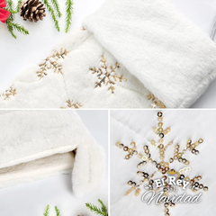 Bota de Navidad Premium Blanca con Copos dorados 50cm - comprar online