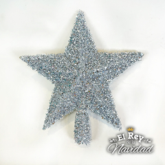 Puntal Estrella LUJO 25cm Glitter Peludo Plata