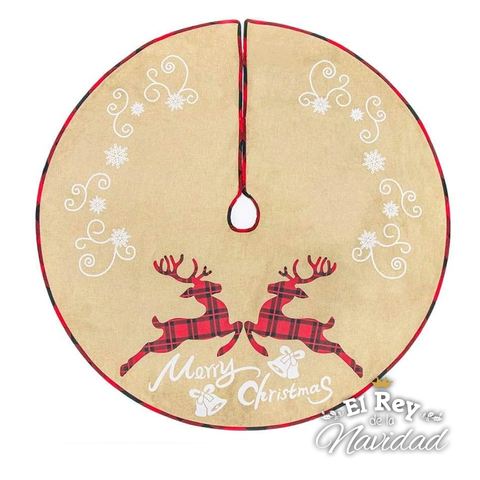 Cubre Pie para Arbol de Navidad Arpillera con Renos 1,20mts