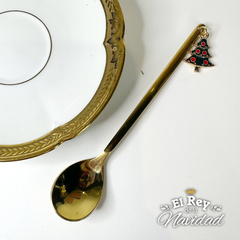 Set x 6 Cucharitas de Postre Doradas con Dije Navideño - El Rey de la Navidad