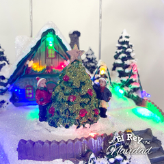 Escena Navideña Ciudad con Papa Noel en el trineo con luz, musica y movimiento - comprar online