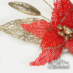 Pick Flor Rustica y Glitter Roja y Oro - El Rey de la Navidad