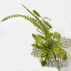 Pick Glitter Verde con Flor 40cm