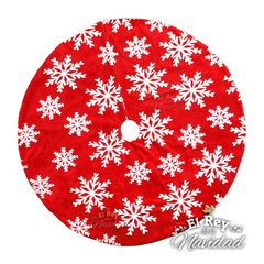 Cubre Pie de Arbol de Navidad Peluche Rojo con Copos 1,20mts