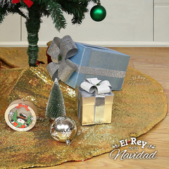 Cubre Pie de Arbol de Navidad REVERSIBLE 2 en 1 dorado + escoces 1,20mts - tienda online