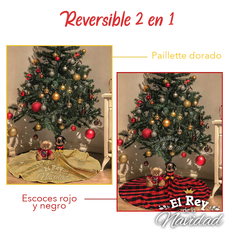 Imagen de Cubre Pie de Arbol de Navidad REVERSIBLE 2 en 1 dorado + escoces 1,20mts