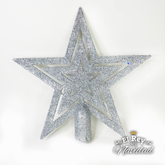 Puntal Estrella Calada Glitter Plata 18cm