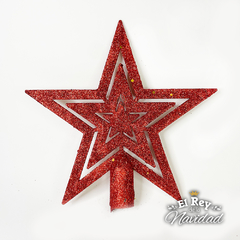 Puntal Estrella Calada Glitter Roja 18cm