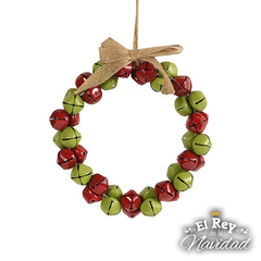 Corona rustica con Cascabeles de metal Verde y Roja