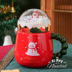 Taza Navideña tipo Mug con Tapa de Bola de nieve de 450ml - El Rey de la Navidad