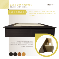 CAMA DOS PLAZAS QUEEN (1.60 x 1.90/2.00) CAJONES + BOTINERO - MADERAS - comprar online