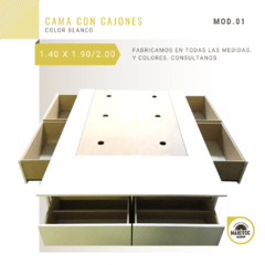 Cama 2 plazas (1.40 x 1.90 / 2.00) con Cajones + Botinero color Blanco - tienda online
