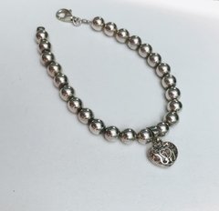 Pulsera de cuentas medianas y corazón hueco - plata 925