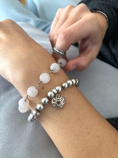 Pulsera de cuentas medianas y corazón hueco - plata 925 en internet