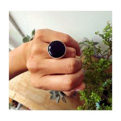 Anillo redondo -Ónix negro- plata 925 - comprar online