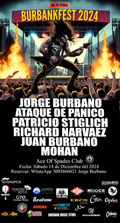 Lugar Ace of spades-club
Sabado 14 de diciembre
Hora 8:00 pm
RESERVAS: Jorge Burbano WhatsApp 300 5866021
Entrada: 20k y día del evento 25k
Bogota - Colombia 