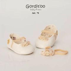 Zapatito Balerina beba natural con rosas - GORDITOO