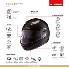 CASCO LS2 370 EASY - Rebatible Modular - NEGRO BRILLO - Gibar Motos