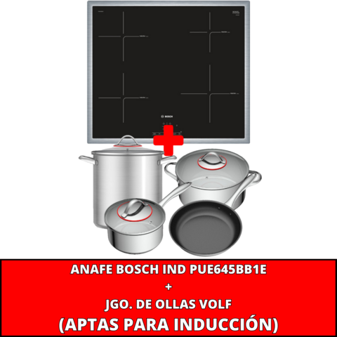 COMBO ANAFE INDUCCIÓN BOSCH + BATERIA DE OLLAS VOLF (1569-7846-7839-7842-7844)