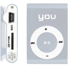 MP3 Player You Sound Clip Prata, 4 Gb, Entrada Cartão Micro SD, Micro USB, Bateria Recarregável