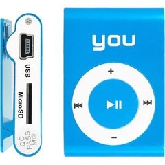 MP3 Player You Sound Clip Azul, 4 Gb, Entrada Cartão Micro SD, Micro USB, Bateria Recarregável