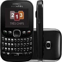 Celular Desbloqueado Alcatel OT 3000 Preto com Teclado Qwerty, Tri Chip, Câmera VGA, MP3 e Rádio FM