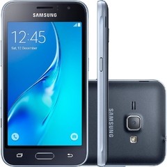 Smartphone Samsung Galaxy J1 2016 Duos Preto com Dual chip, Tela 4.5", 3G, Câm.de 5MP e Frontal de 2MP, Android 5.1 e Processador Quad Core de 1.2 GHz