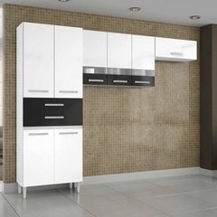 Cozinha Compacta Julia com Paneleiro Duplo e Armário Aéreo - Sem Balcão - Branco/Preto 3 PARTES - 3 unidades - comprar online