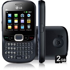 Celular LG C365 Preto/Azul QWERTY, Câmera 2MP, Rádio FM, MP3, Bluetooth, Wi-Fi, Fone de Ouvido e Cartão 2GB