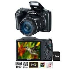 Câmera Digital Canon Powershot SX400IS Preta - 16.0MP, LCD 3.0", Zoom Óptico de 30x, Estabilizador Inteligente, Lente 24mm e Vídeo HD + Cartão de 8GB