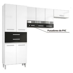 Cozinha Compacta Julia com Paneleiro Duplo e Armário Aéreo - Sem Balcão - Branco/Preto 3 PARTES - 3 unidades