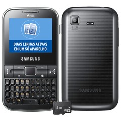 Celular Samsung Chat 322 Preto c/ Dual Chip, QWERTY, Câmera 1.3MP, FM, MP3, Bluetooth, Fone e Cartão de 2GB