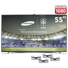 Smart Interaction TV 3D Slim LED 55" Full HD Samsung 55F8000 com Câmera, Reconhecimento Facial, Voz e Movimentos, Quad Core, Wi-Fi e 4 Óculos 3D