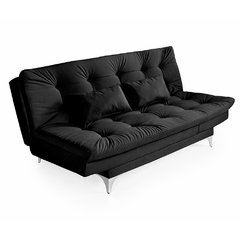 Sofá-cama E Chaise Casal Versátil Veludo Liso Preto