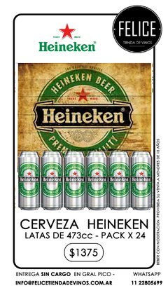Heineken lata de 473 Cc venta por pack de 24 u