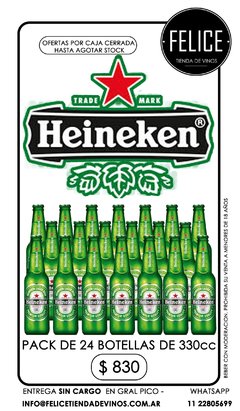 Heineken long neck venta por pack de 24 u
