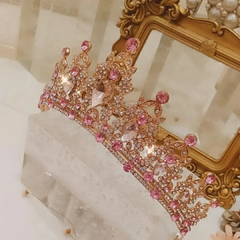 Tiara coroa coleção Leonor de Lencastre com Cristais rosa REF. lm0601