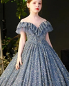 Dress luxo de Baile - longo cor azul acinzentado tam. de 3 à 12 anos ref. lm0654
