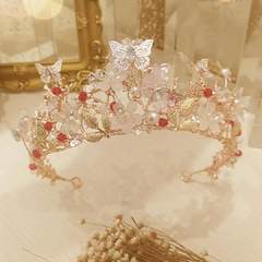 Coroa com flores, borboletas e cristais vermelhos da coleção Cerimonial REF lm0697 - loja online