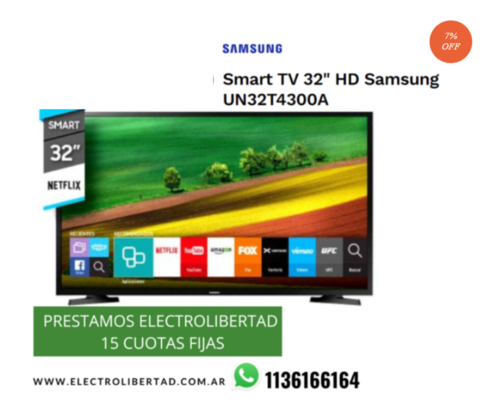 Smart TV 32" HD Samsung UN32T4300A oferta exclusiva Electrolibertad