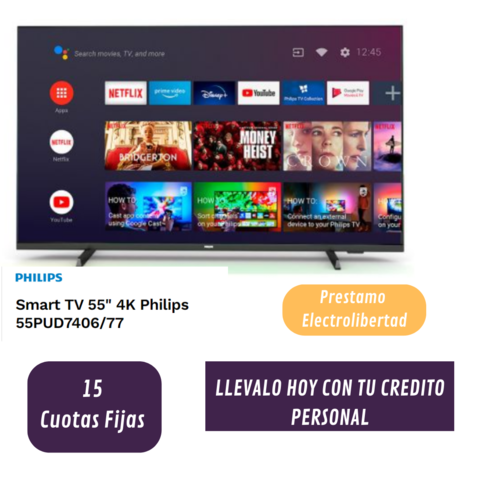 Smart TV 55 4K Philips 55PUD740677 Electrolibertad Prestamos