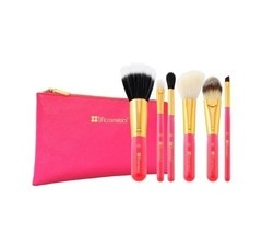 Neon Pink - 6 Piece Brush Set with Cosmetic Bag