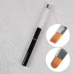 Round Flat Brush Pen Crystal Handled Nail Art Manicure Tool Nail Brush 31506